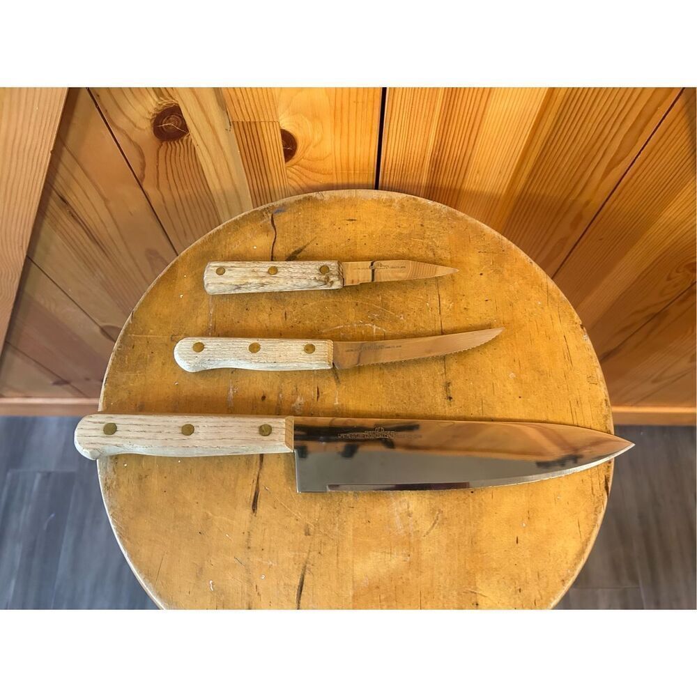 Old Homestead Knife Set 3 PCs. Lifetime Cutlery Japan Wood Handles (5132)